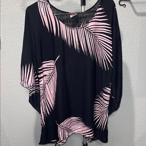 Black and Pink Leaf Print Women's Tunic